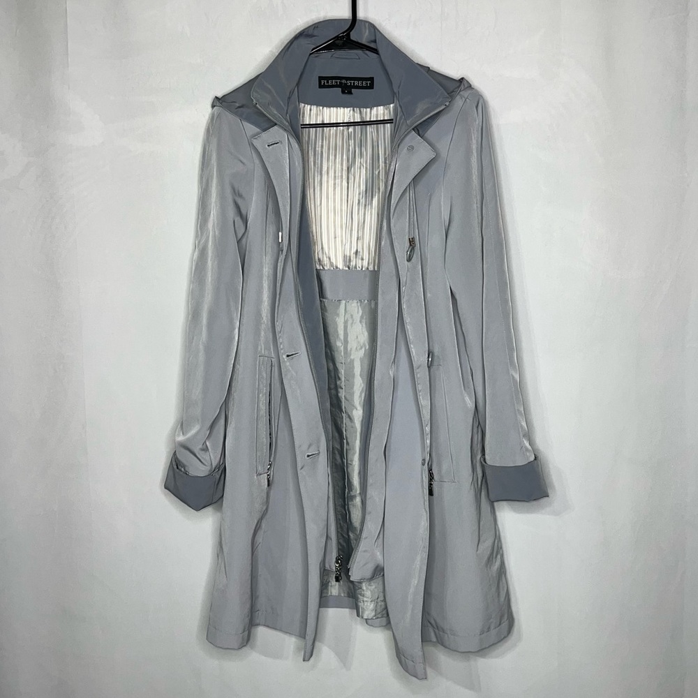 Fleet Street Women’s Gray Trench Coat/Jacket Size Medium Removable Hood - Picture 5 of 8